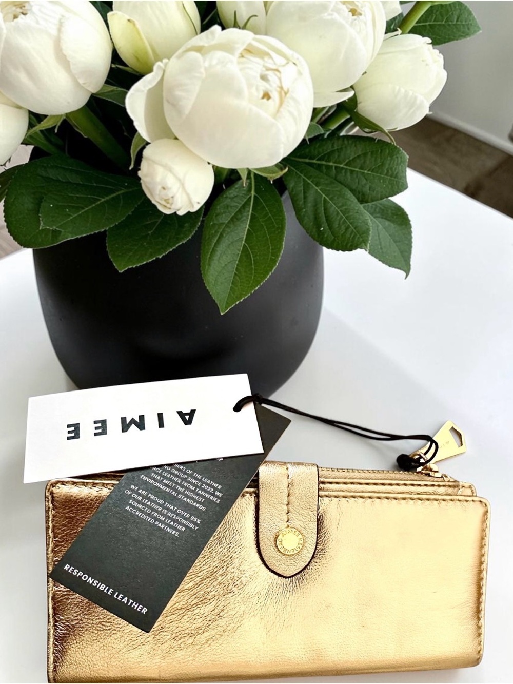AIMEE KESTENBERG Power Fold Metallic Gold  Bifold Wallet NWT | Soft Leather